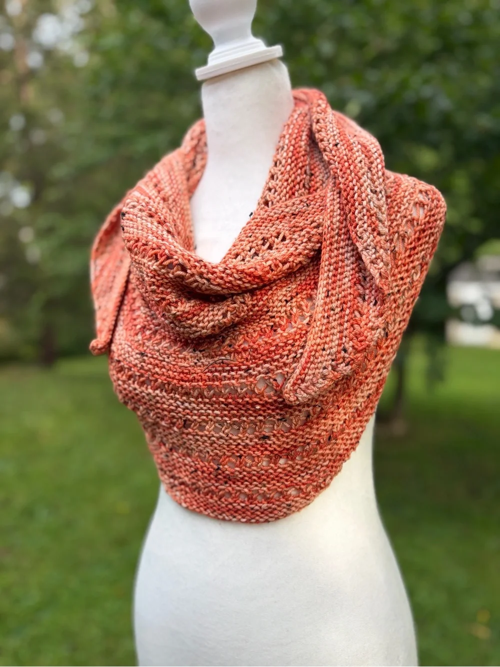 Bespoke Hand Knit OOAK Golden Girls Orange Gradient Tweed Bandana Scarf Shawl
